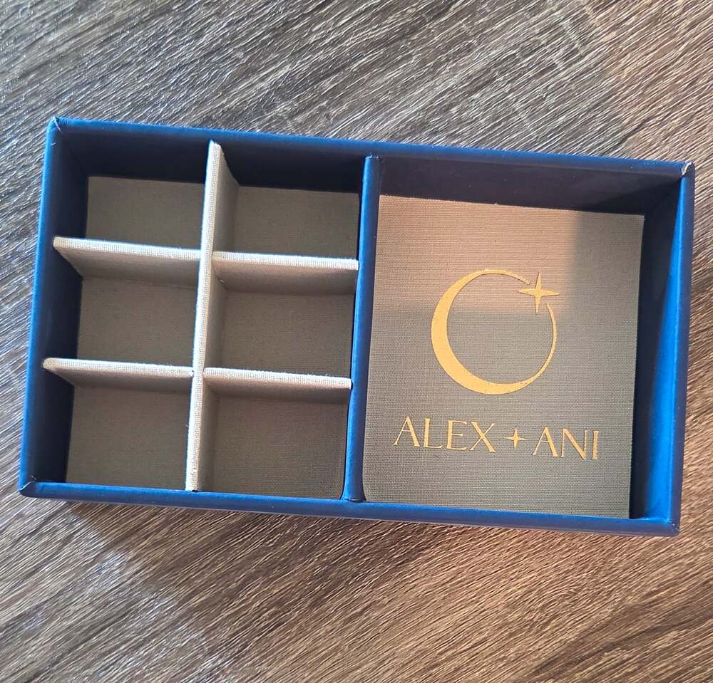 NWB ALEX AND ANI Blue Gray Lined Jewelry Box Organizer, Tray Ring Earring